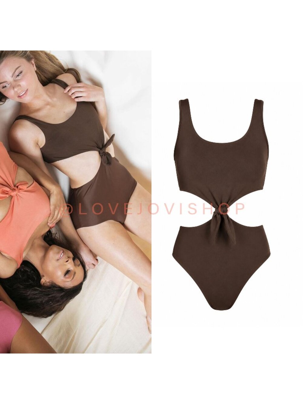 Resort | Raising Wild Bathing Suit Swimsuit Claire Brown Twist Knot High Waisted